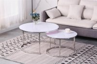 HOOZ Couchitsch 2er Set Rund, Beistelltisch Metall, Wohnzimmer Tisch f&uuml;r Couch und Sofatisch, Nachttisch f&uuml;r Dekoration (80x80x45 cm und&nbsp;60x60x41&nbsp;cm) Chrom wei&szlig;