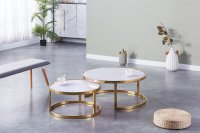 HOOZ Couchitsch 2er Set Rund, Beistelltisch Metall, Wohnzimmer Tisch f&uuml;r Couch und Sofatisch, Nachttisch f&uuml;r Dekoration (80x80x45 cm und&nbsp;60x60x41&nbsp;cm) Gold wei&szlig;