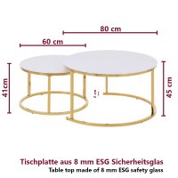 HOOZ Couchitsch 2er Set Rund, Beistelltisch Metall, Wohnzimmer Tisch f&uuml;r Couch und Sofatisch, Nachttisch f&uuml;r Dekoration (80x80x45 cm und&nbsp;60x60x41&nbsp;cm) Gold wei&szlig;