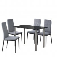 HOOZ Esstisch mit 4 St&uuml;hlen, Rechteckig Esszimmergruppe Esszimmertisch mit St&uuml;hlen, 5-teiliges Tisch und St&uuml;hle Set f&uuml;r Esszimmer K&uuml;che und Wohnzimmer, Schwarz Esstisch und graue oder schwarze St&uuml;hle