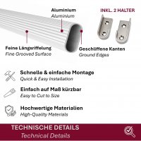 HOOZ&reg; Kleiderstange 90 cm Oval Aluminium [SCHRANK- &amp; WANDMONTAGE] inkl. Halter Schrankrohr Schrankstange Garderobenstange Silber