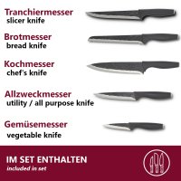 HOOZ Messerset 15-teilig mit Messerblock - K&uuml;chenmesser Set mit Holzblock in schwarz - 13 Scharfe Messer, 1 K&uuml;chenschere und 1 Wetzstahl - Kochmesser ideal f&uuml;r Fleisch Fisch Gem&uuml;se Obst