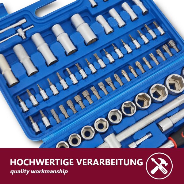 HOOZ 108-teiliges Steckschl&uuml;sselset &ndash; Werkzeugkoffer inkl. 2 Ratschen 1/4" + 1/2" - mit Bitsatz, Z&uuml;ndkerzenschl&uuml;ssel und Nuss Set - Hochwertiges Werkzeug f&uuml;r pr&auml;zises l&ouml;sen und festziehen von Schrauben, Bolzen, Muttern