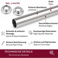 HOOZ Kleiderstange Chrom mit Halterung in 5 L&auml;ngen 60 - 120cm