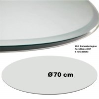Glasplatte klar &Oslash;70 cm, 6mm, rund, Sicherheitsglas, Facette Tischplatte Glasscheibe