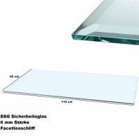 Glasplatte klar 70x70 cm, 6mm, quadratisch, Sicherheitsglas Facette Tischplatte Glasscheibe
