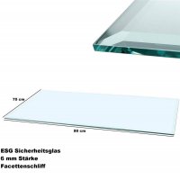Glasplatte klar 80x80 cm, 6mm, quadratisch, Sicherheitsglas Facette Tischplatte Glasscheibe