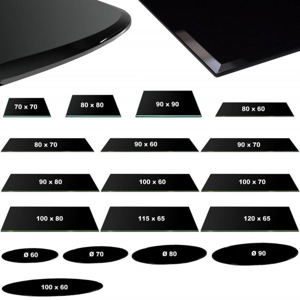 Glasplatte schwarz, 80x80cm, 6mm Sichheitsglas, Facette Tischplatte Glasscheibe