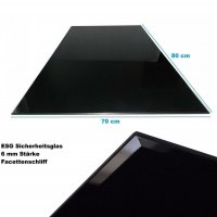 Glasplatte schwarz, 80x80cm, 6mm Sichheitsglas, Facette Tischplatte Glasscheibe