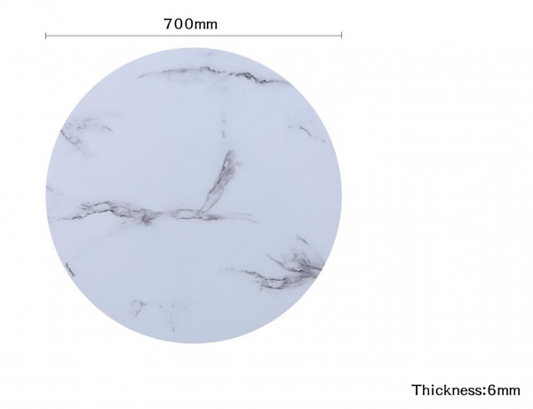 Glasplatte &Oslash;70x0,6 cm mit Facettenschliff - Marmoroptik wei&szlig;