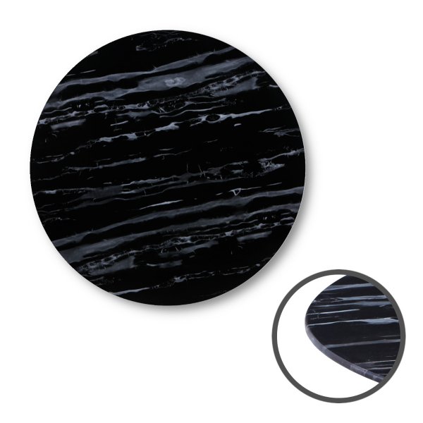 Glasplatte &Oslash;60x0,6 cm mit Facettenschliff - Marmoroptik schwarz
