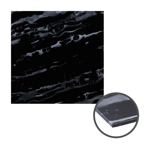 Glasplatte f&uuml;r Kaminofen und Tischplatte in 80x80cm Facettenschliff, Schutzplatte mit 6mm ESG Sicherheitsglas, Funkenschutzplatte, Glasboden f&uuml;r Kamin (Marmoroptik Schwarz)