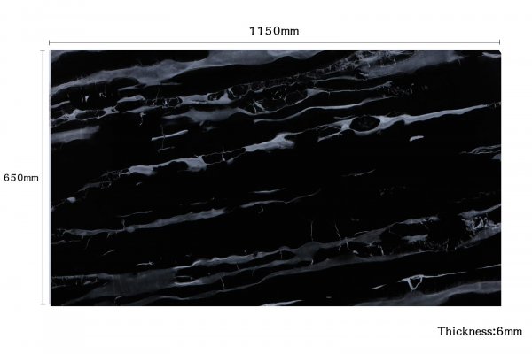 Glasplatte f&uuml;r Kaminofen und Tischplatte in 115x65cm Facettenschliff, Schutzplatte mit 6mm ESG Sicherheitsglas, Funkenschutzplatte, Glasboden f&uuml;r Kamin (Marmoroptik Schwarz)