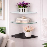 Glas Eckregal 25 oder 35cm in 3 ver. Farben inkl. Halterung aus Aluminum