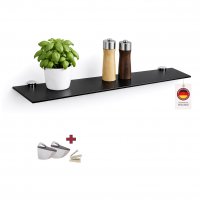 Glasboden 6mm Glasplatte f&uuml;r Glasregal Glasscheibe Regalhalter Bad Glas Regal schwarz 60 cm silber