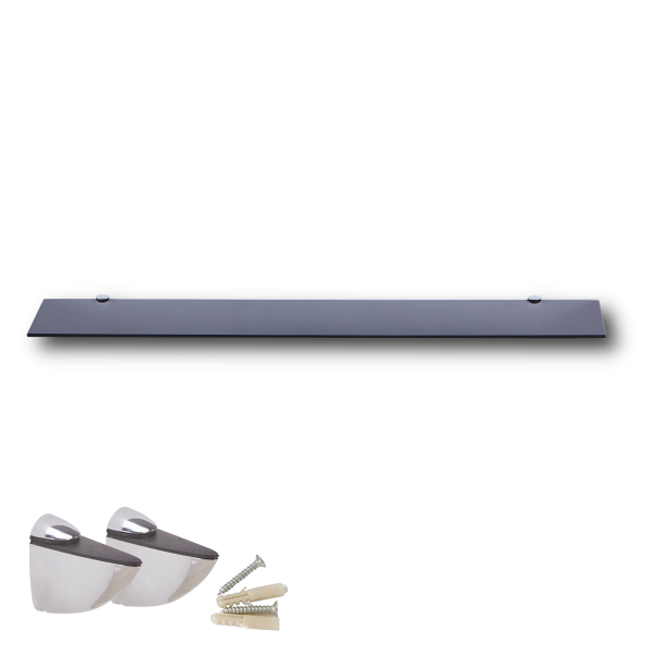 Glasboden 6mm Glasplatte f&uuml;r Glasregal Glasscheibe Regalhalter Bad Glas Regal schwarz 100 cm silber