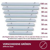 Glasboden 6mm Glasplatte f&uuml;r Glasregal Glasscheibe Regalhalter Bad Glas Regal klar 70 cm silber