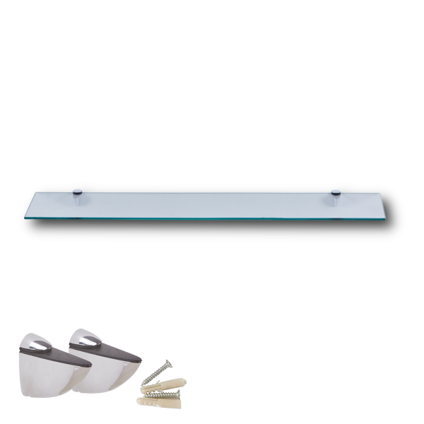 Glasboden 6mm Glasplatte f&uuml;r Glasregal Glasscheibe Regalhalter Bad Glas Regal klar 80 cm silber