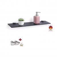 Glasboden 40 cm Glasplatte f&uuml;r Glasregal Glasscheibe Regalhalter Bad Glas Regal schwarz Glas mit Halterung