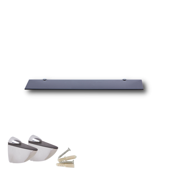 Glasboden 60 cm Glasplatte f&uuml;r Glasregal Glasscheibe Regalhalter Bad Glas Regal schwarz Glas mit Halterung