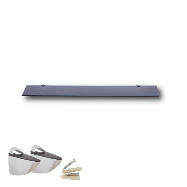 Glasboden 70 cm Glasplatte f&uuml;r Glasregal Glasscheibe Regalhalter Bad Glas Regal schwarz Glas mit Halterung