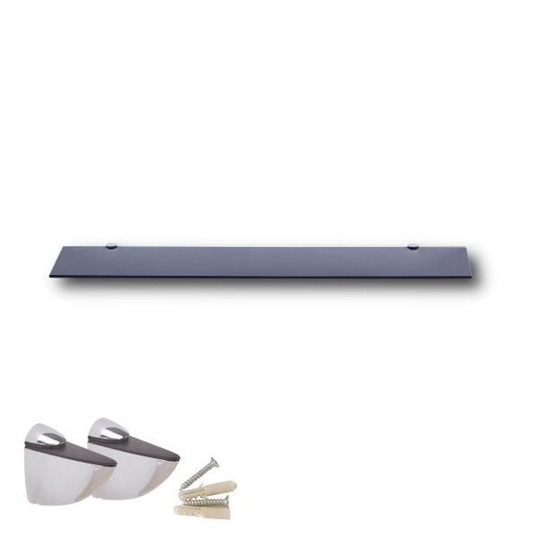 Glasboden 80 cm Glasplatte f&uuml;r Glasregal Glasscheibe Regalhalter Bad Glas Regal schwarz Glas mit Halterung