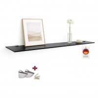 Glasboden 100 cm Glasplatte f&uuml;r Glasregal Glasscheibe Regalhalter Bad Glas Regal schwarz Glas mit Halterung