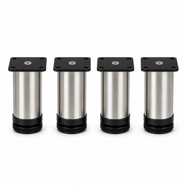 M&ouml;belf&uuml;&szlig;e 80-200 mm 4er Set [H&Ouml;HENVERSTELLBAR] M&ouml;belbeine aus Edelstahl Schrankf&uuml;&szlig;e Verstellbar Geb&uuml;rstet Silber