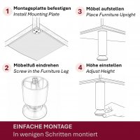4er Set M&ouml;belfu&szlig; Aluminium Matt in 4 ver. Gr&ouml;&szlig;en 8/10/12/15 cm