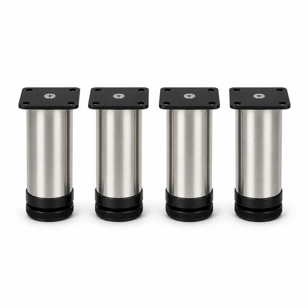 M&ouml;belf&uuml;&szlig;e 120 mm 4er Set [H&Ouml;HENVERSTELLBAR] M&ouml;belbeine aus Edelstahl Schrankf&uuml;&szlig;e Verstellbar Geb&uuml;rstet Silber