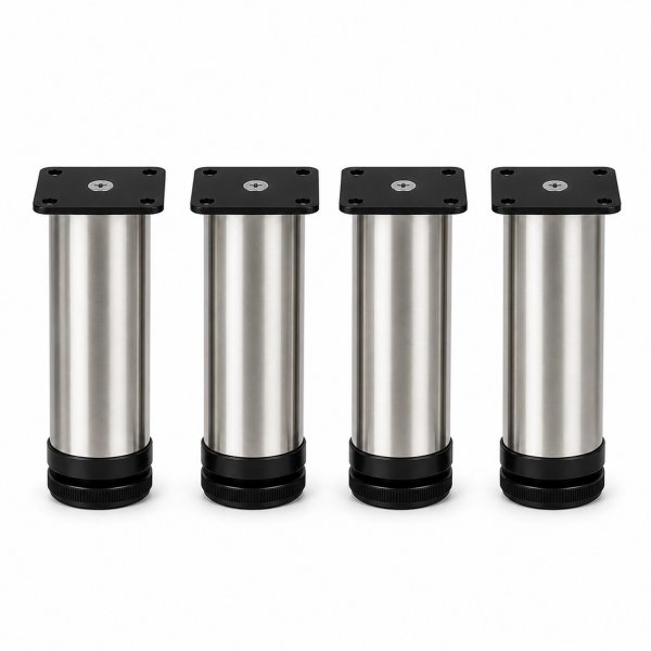 M&ouml;belf&uuml;&szlig;e 150 mm 4er Set [H&Ouml;HENVERSTELLBAR] M&ouml;belbeine aus Edelstahl Schrankf&uuml;&szlig;e Verstellbar Geb&uuml;rstet Silber