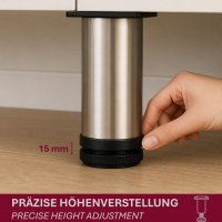 M&ouml;belf&uuml;&szlig;e 150 mm 4er Set [H&Ouml;HENVERSTELLBAR] M&ouml;belbeine aus Edelstahl Schrankf&uuml;&szlig;e Verstellbar Geb&uuml;rstet Silber