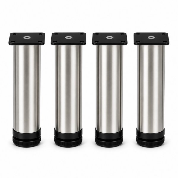 M&ouml;belf&uuml;&szlig;e 200 mm 4er Set [H&Ouml;HENVERSTELLBAR] M&ouml;belbeine aus Edelstahl Schrankf&uuml;&szlig;e Verstellbar Geb&uuml;rstet Silber