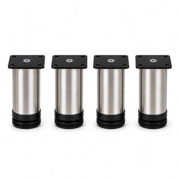 M&ouml;belf&uuml;&szlig;e 80 mm 4er Set [H&Ouml;HENVERSTELLBAR] M&ouml;belbeine aus Edelstahl Schrankf&uuml;&szlig;e Verstellbar Geb&uuml;rstet Silber