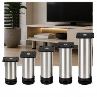 M&ouml;belf&uuml;&szlig;e 80 mm 4er Set [H&Ouml;HENVERSTELLBAR] M&ouml;belbeine aus Edelstahl Schrankf&uuml;&szlig;e Verstellbar Geb&uuml;rstet Silber
