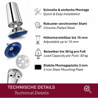 Verchromter Stahl 150mm h&ouml;henverstellbar 4er Set konischer Standfu&szlig;