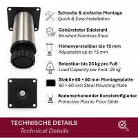 4er Set M&ouml;belfu&szlig; Edel in 4 ver. Gr&ouml;&szlig;en 8/10/12/15 cm