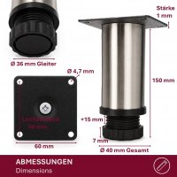 4er Set M&ouml;belfu&szlig; Edel in 4 ver. Gr&ouml;&szlig;en 8/10/12/15 cm