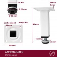 4er Set M&ouml;belfu&szlig; Wei&szlig; lackiert in 4 ver. Gr&ouml;&szlig;en 8/10/12/15 cm