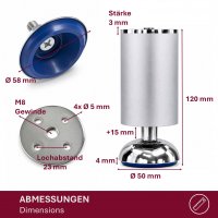 4er Set M&ouml;belfu&szlig; Aluminium Matt in 4 ver. Gr&ouml;&szlig;en 8/10/12/15 cm
