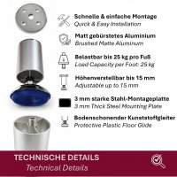 4er Set M&ouml;belfu&szlig; Aluminium Matt in 4 ver. Gr&ouml;&szlig;en 8/10/12/15 cm